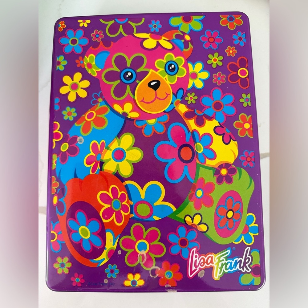 Lisa Frank Colorful Teddy Blossom Bear Tin 90s Vintage